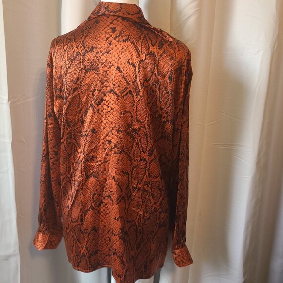 Woman's Votre Nom Button front Top - M - 100% Silk long sleeve copper & Black - Picture 5 of 7